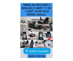 MİNELAB GPX 4500 3 BAŞLIKLI 2018 MODEL  2 ADET 11 DD 1 ADET 18 DD BAŞLIKLI hatasız
